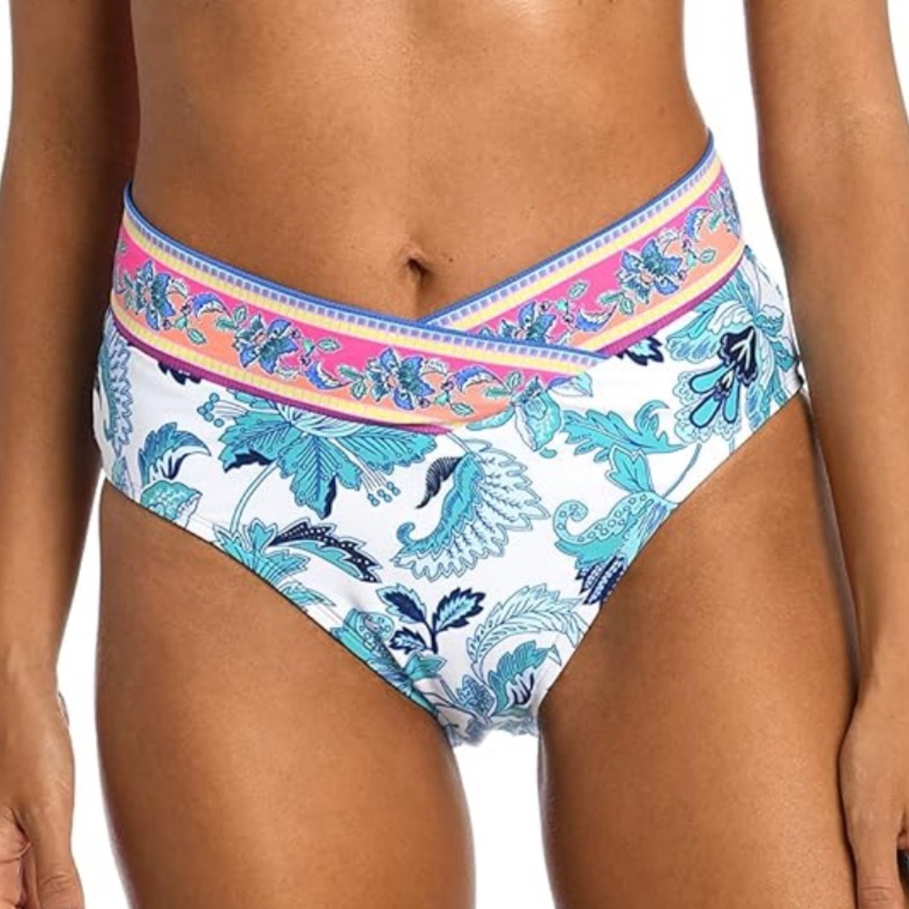 LaBlanca Santorini Sun Crossover High Waisted Swim Bottom Paisley Floral